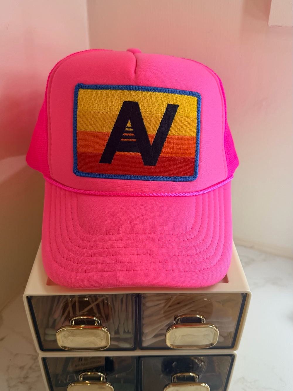 Aviator Nation Neon Pink Trucker Hat with Sunset AV Patch